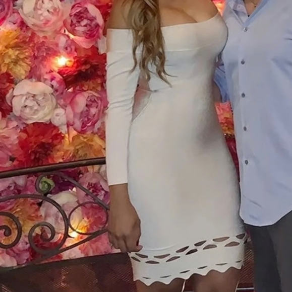 Marciano Asymmetrical Off-Shoulder White Bodycon Dress - Picture 3 of 8